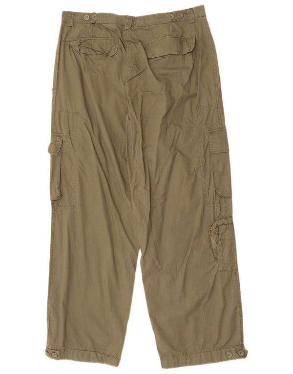 Męskie proste spodnie cargo w stylu vintage, duże W36 L32 Khaki, bawełna w kwiaty