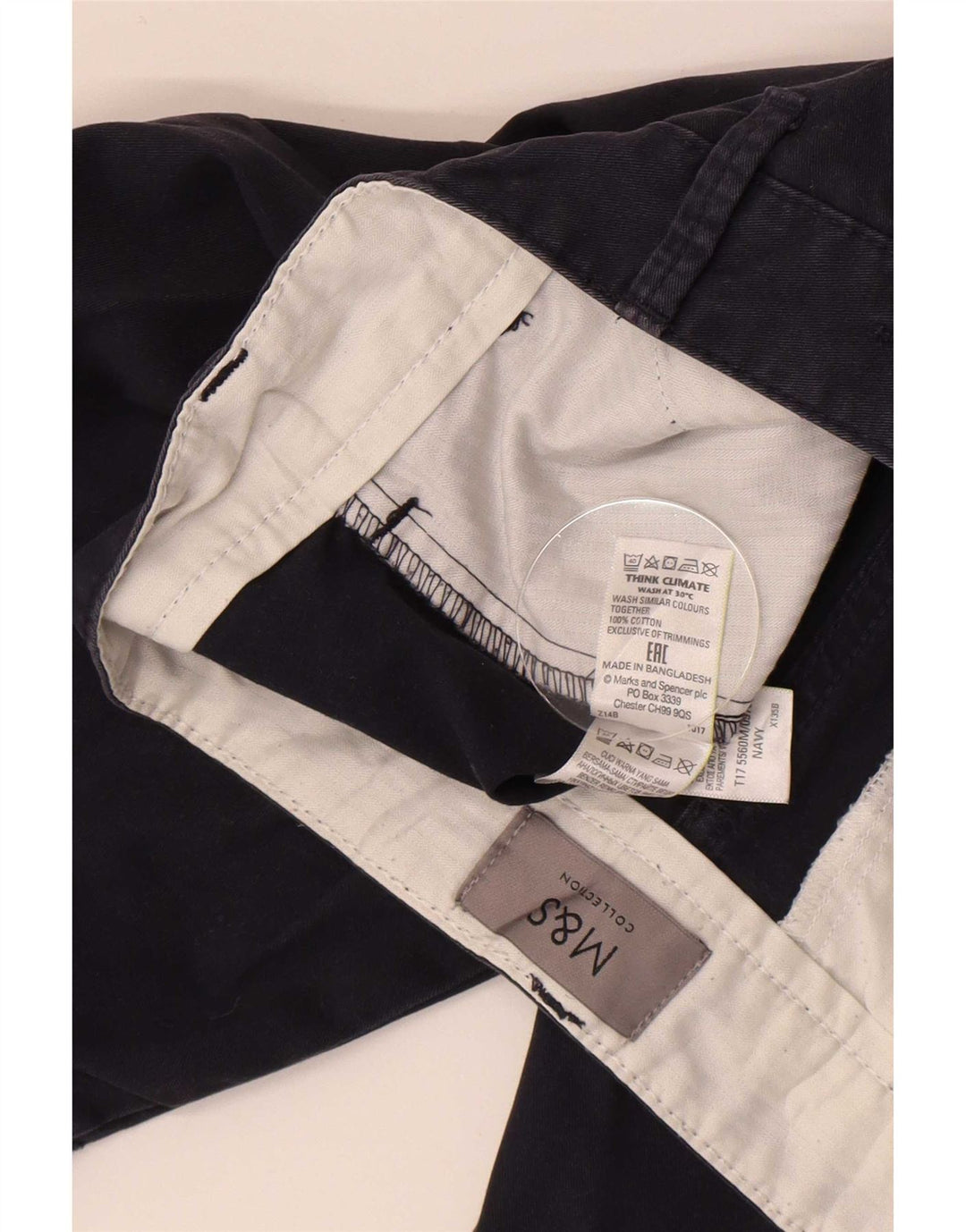 Marks & Spencer Męskie spodenki Chino W30 Średni granatowy, bawełniany