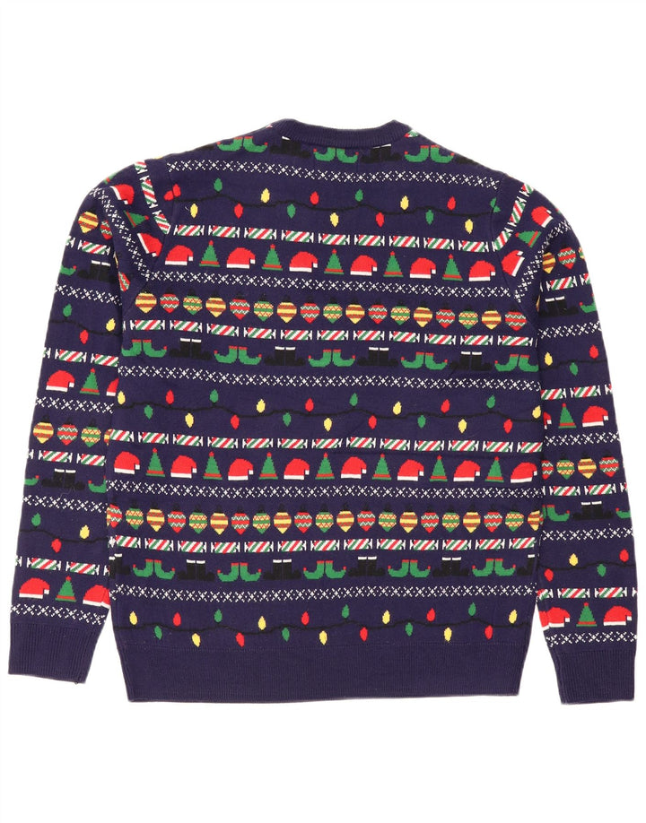Marks & Spencer Męski sweter z okrągłym dekoltem, średni granatowy, świąteczny