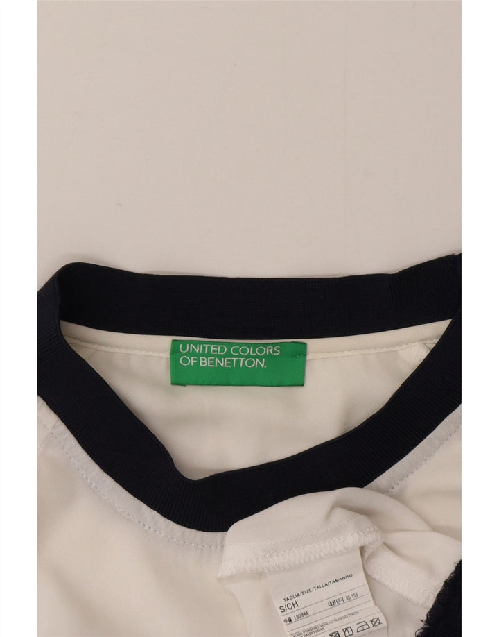 Damska koszulka Benetton See Through Graphic z długim rękawem UK 10 Small White