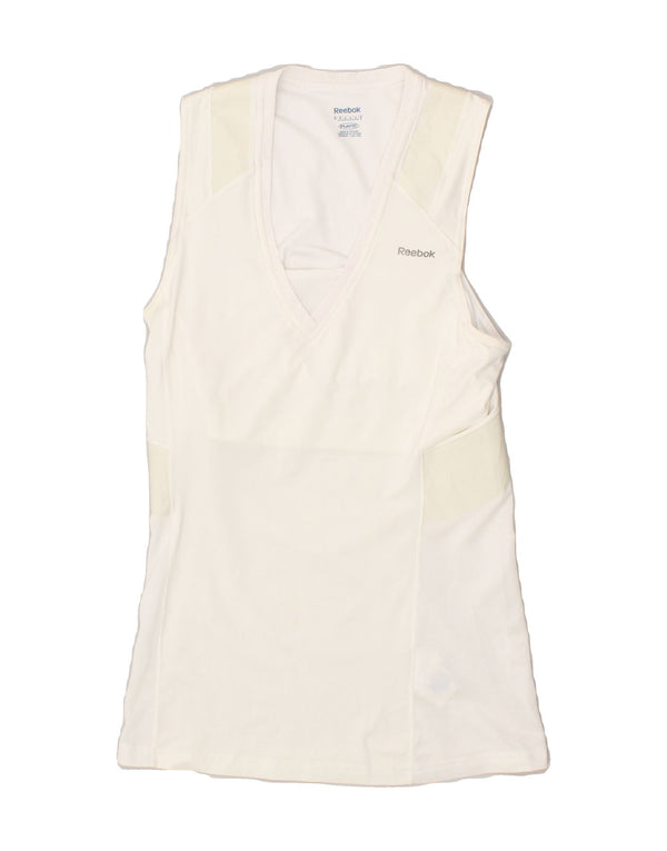 REEBOK Womens Graphic Vest Top UK 12 Medium White Polyester
