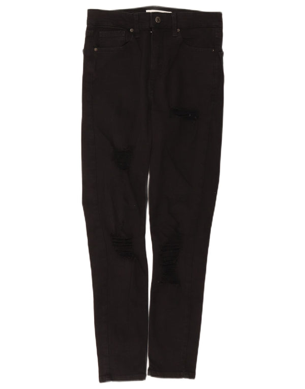 Topshop Damskie spodnie Jamie Distressed Slim Casual W28 L25 Czarna bawełna