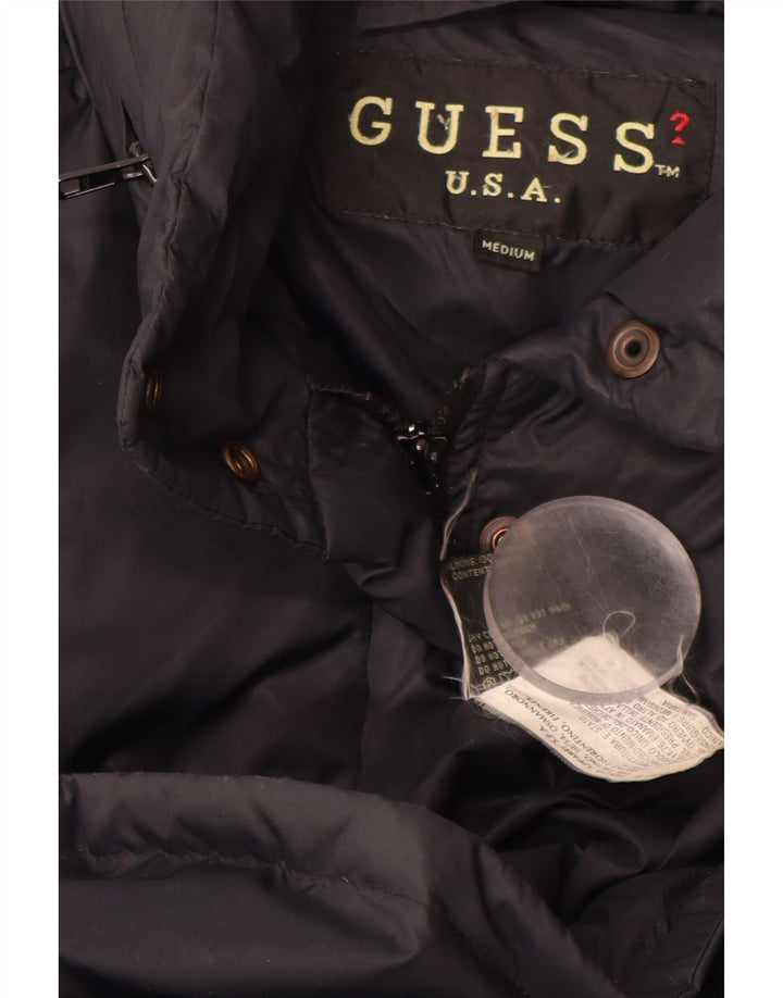 Damski ocieplany płaszcz GUESS UK 14, średni czarny nylon