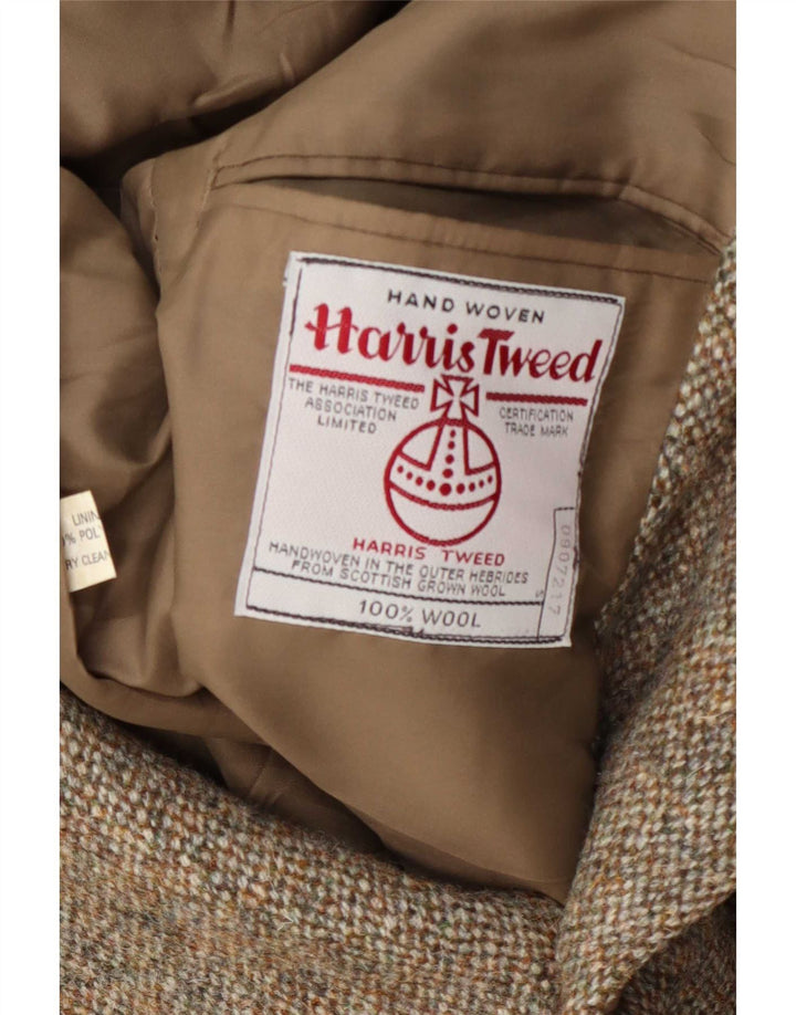 Męska marynarka zapinana na 2 guziki Harris Tweed UK 36 Mała wełna khaki