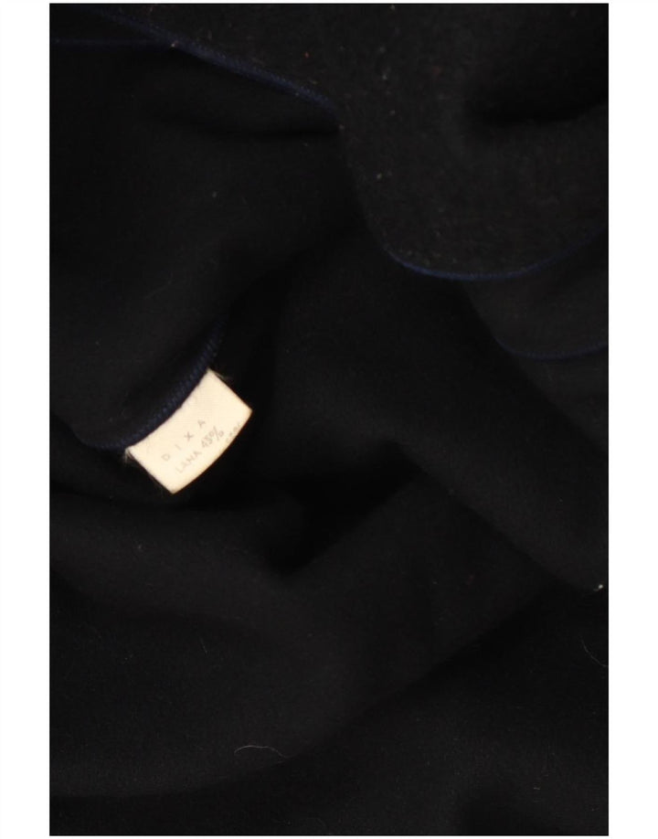 Vintage damski płaszcz z kapturem i kapturem UK 10, mała czarna wełna