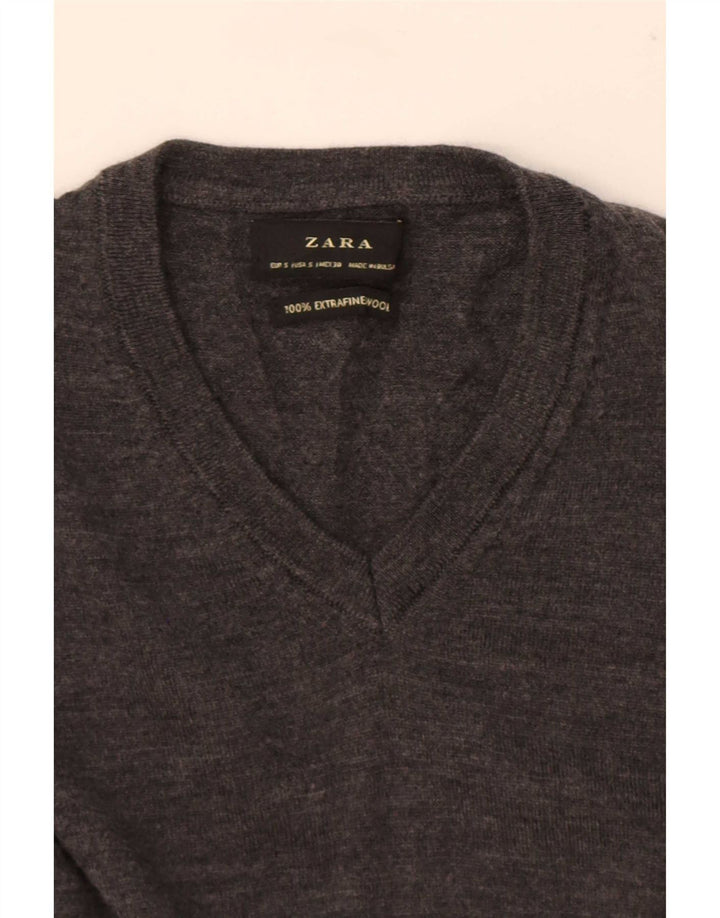 Męski sweter Zara z dekoltem w kształcie litery V, mały, szary, wełniany