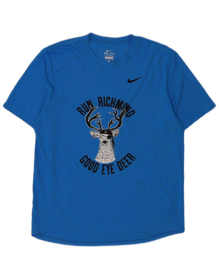 Męski T-shirt Nike Dri Fit z grafiką, średni niebieski poliester