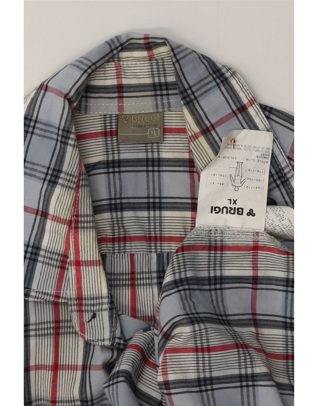 BRUGI Męska koszula z krótkim rękawem XL, niebieska bawełniana kratka