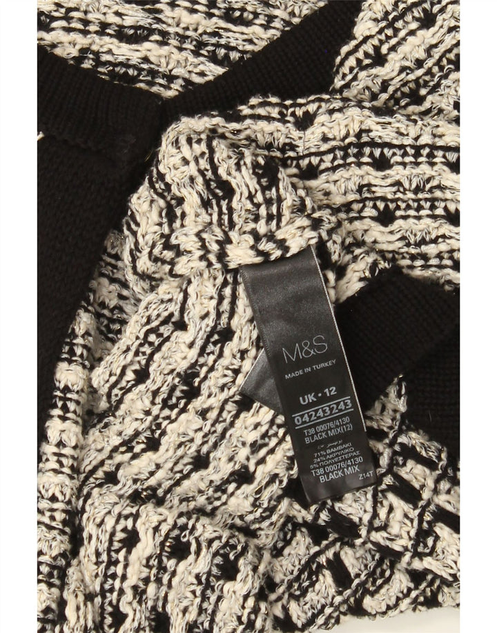 Marks & Spencer Damski sweter rozpinany UK 12, średni czarny, bawełniany w kratkę
