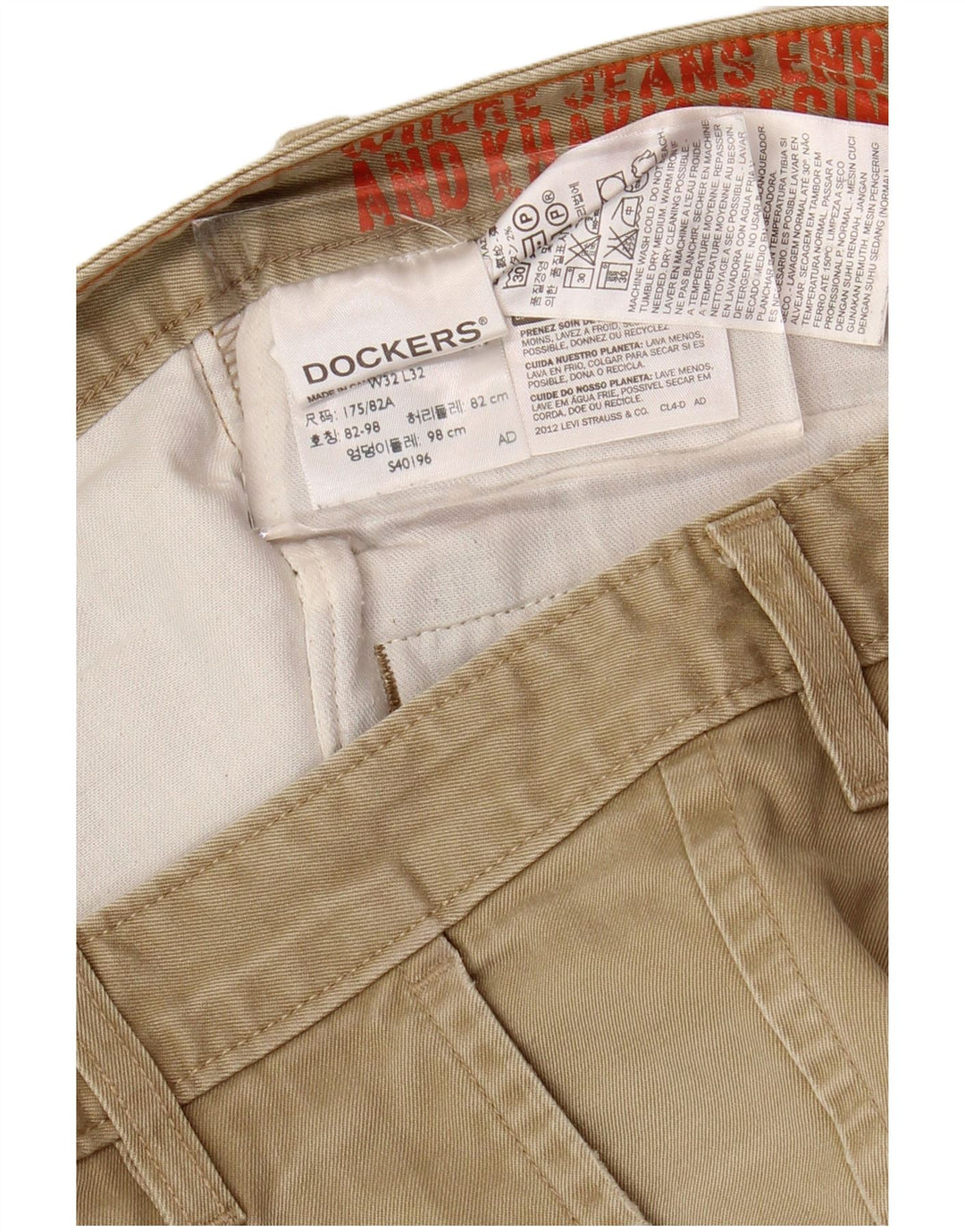 Męskie spodnie typu slim chino DOCKERS W32 L29, bawełna khaki