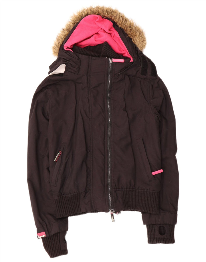 Damska kurtka wiatrówka z kapturem Superdry The Windbomber UK 14, średnia czarna