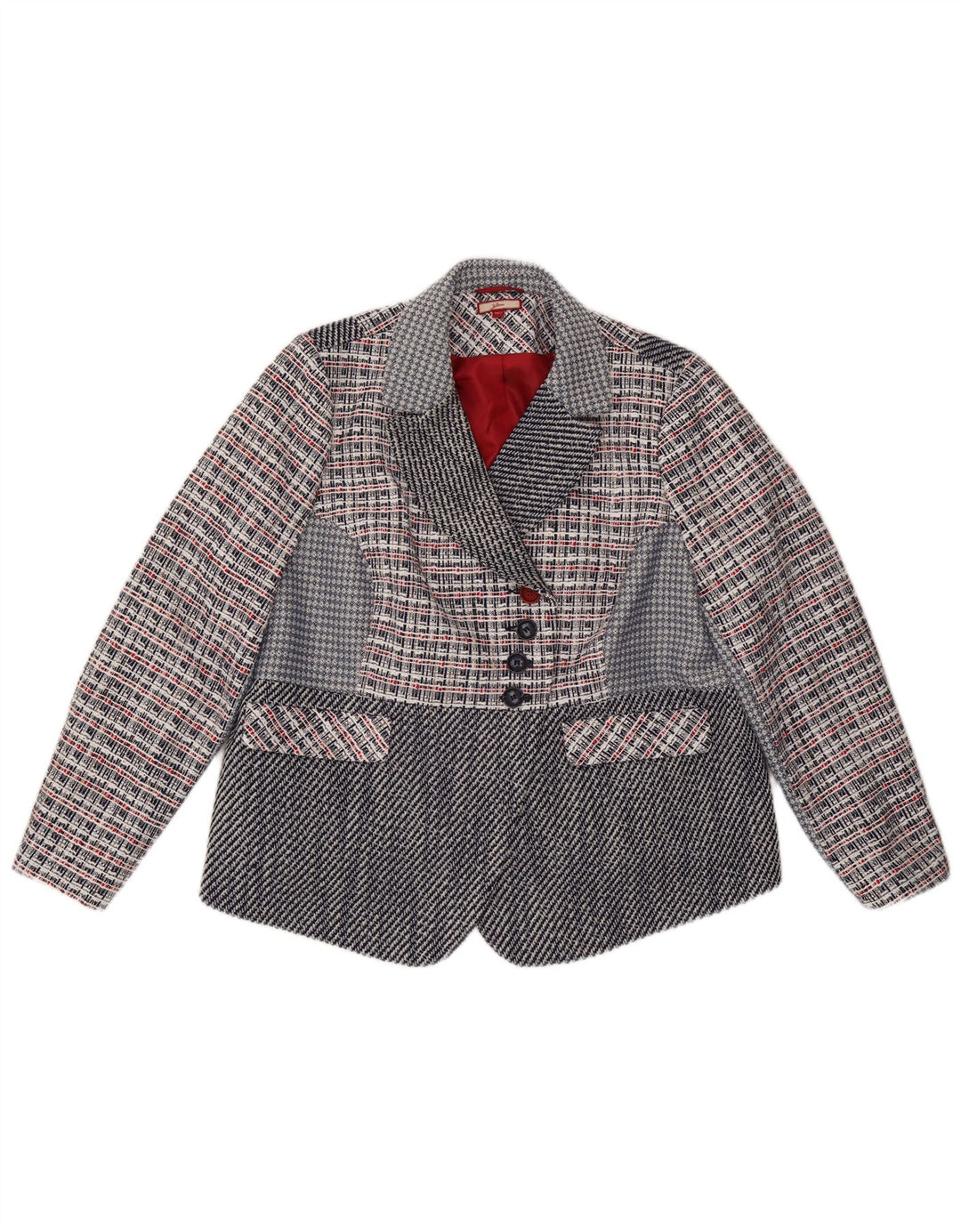 JOE BROWNS Damska marynarka zapinana na 4 guziki UK 22 3XL Granatowa kratka