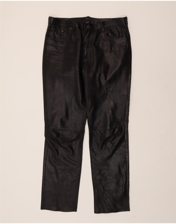 Męskie proste skórzane spodnie VINTAGE IT 54 2XL W42 L30 Czarna skóra