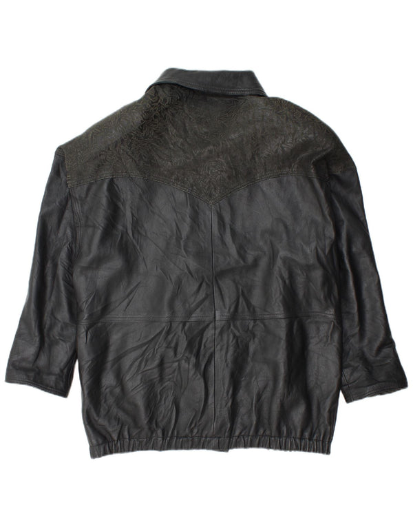 Damska kurtka skórzana oversize YUPPIE UK 18 XL w kolorze czarnym w kwiaty