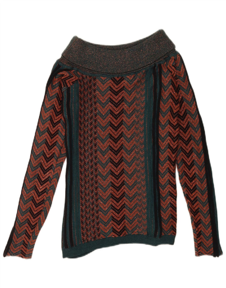 Damski sweter Liu Jo z wywijanym dekoltem UK 10 Mały brązowy Chevron