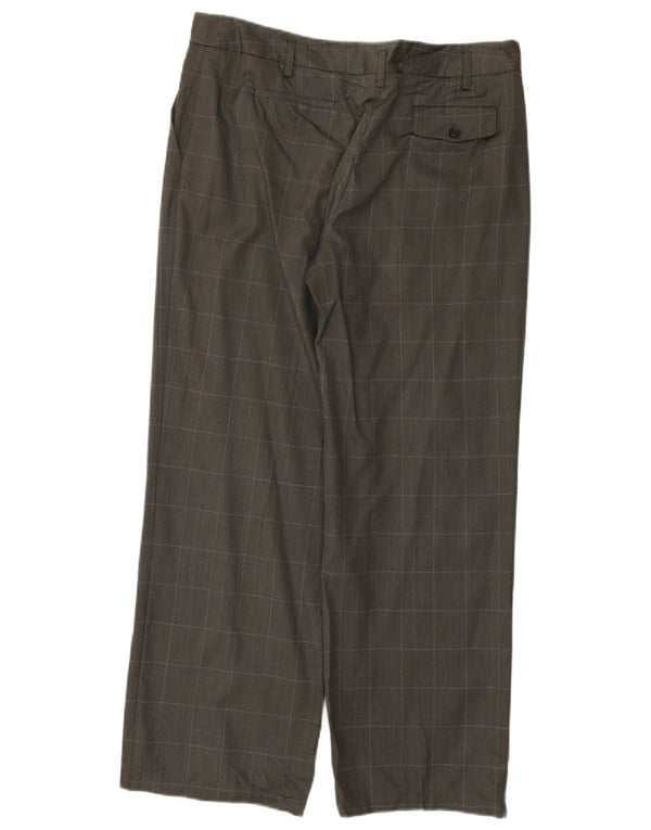 Damskie proste spodnie garniturowe Calvin Klein US 14 XL W36 L30 Szara wełniana kratka