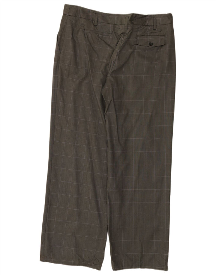 Damskie proste spodnie garniturowe Calvin Klein US 14 XL W36 L30 Szara wełniana kratka