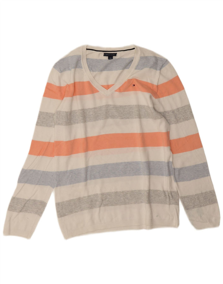 Sweter damski Tommy Hilfiger z dekoltem w kształcie litery V, UK 14, duży, wielokolorowy