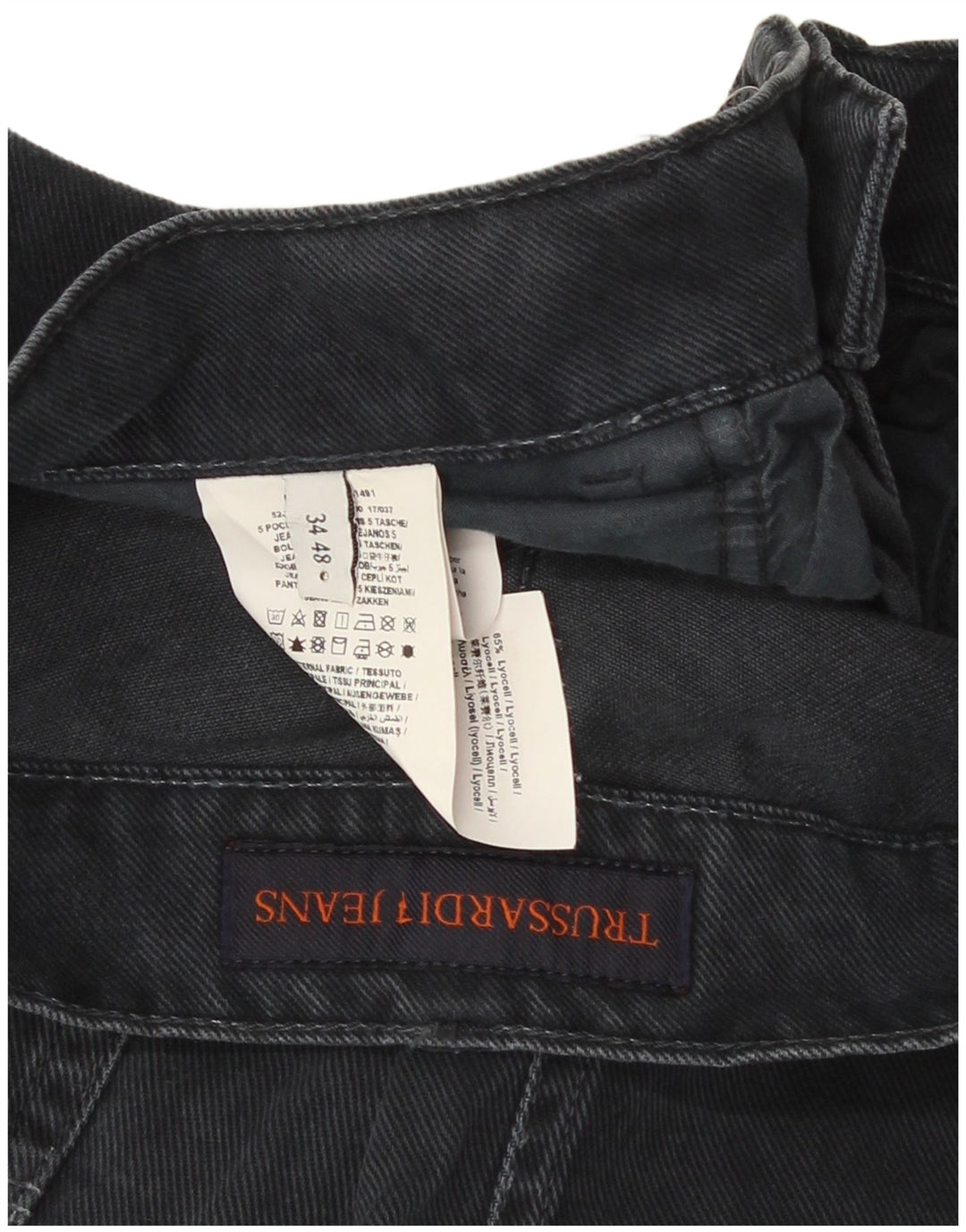 Męskie proste dżinsy Trussardi IT 48 Medium W34 L30 Czarna bawełna