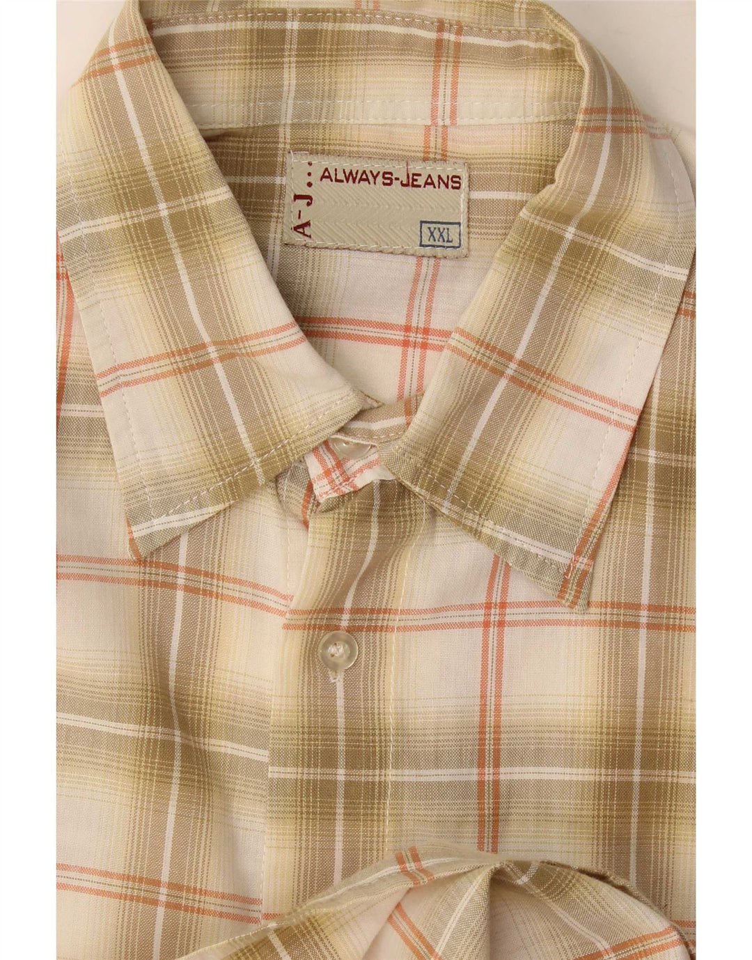 Koszula męska z krótkim rękawem w stylu vintage 2XL w beżową kratkę