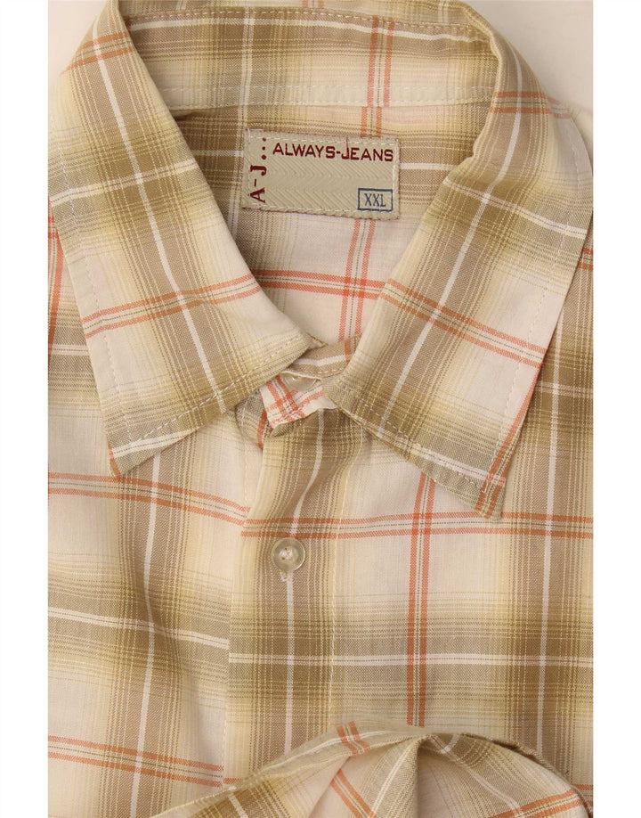 Koszula męska z krótkim rękawem w stylu vintage 2XL w beżową kratkę