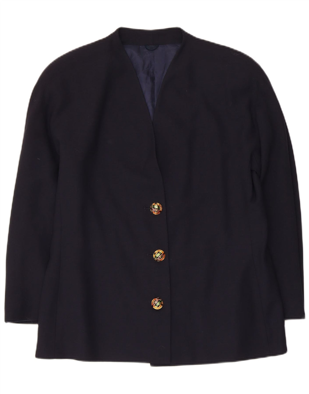 Vintage damska marynarka zapinana na 3 guziki IT 48 XL granatowa dziewicza wełna