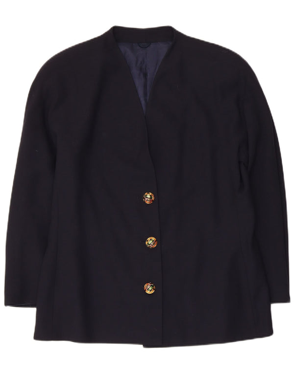 Vintage damska marynarka zapinana na 3 guziki IT 48 XL granatowa dziewicza wełna