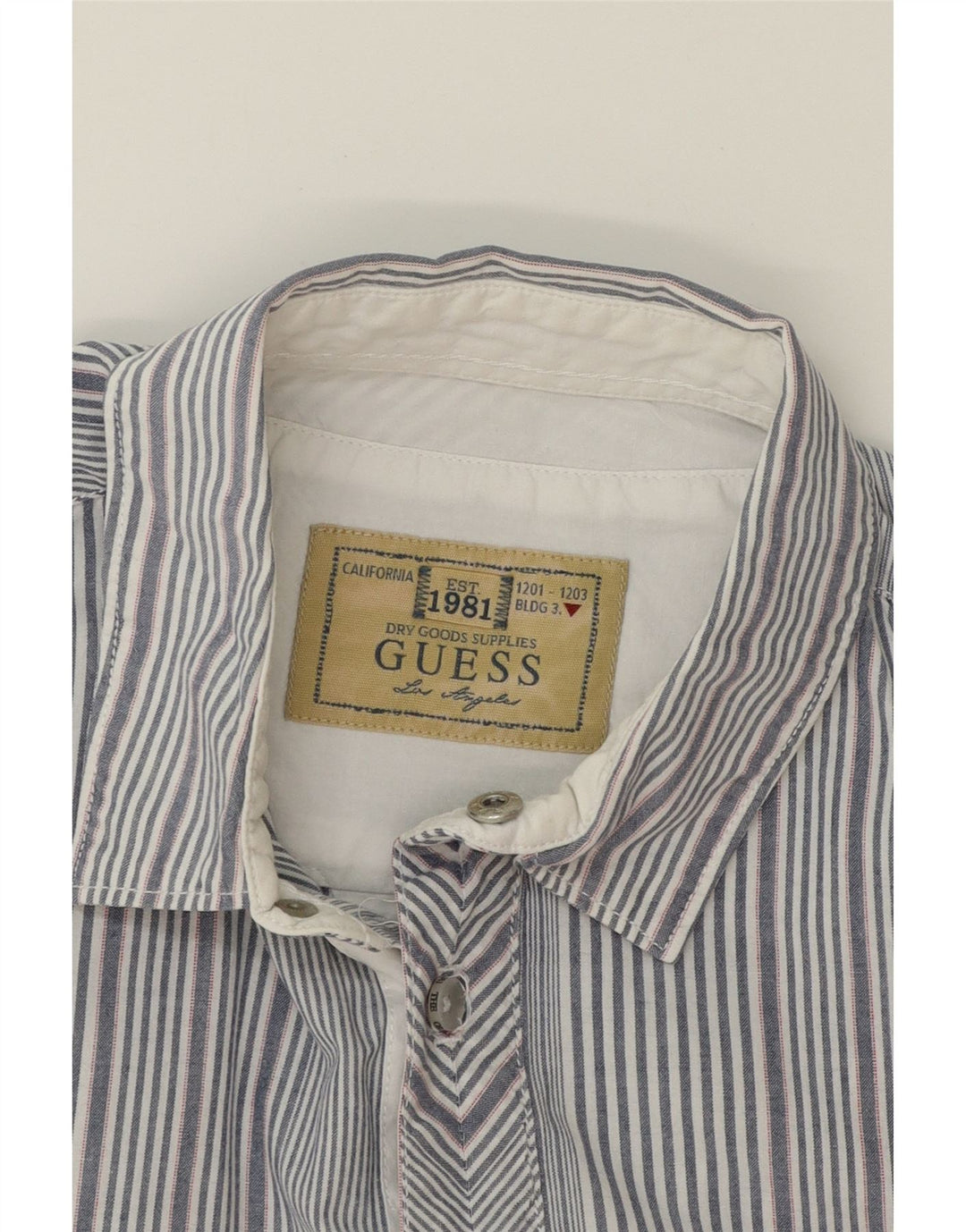 GUESS Mens Shirt Medium Blue Striped Cotton Vintage Guess and Second-Hand Guess from Messina Hembry 