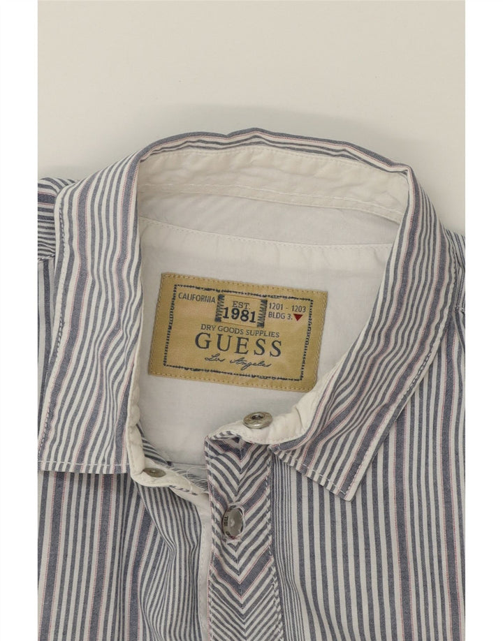 GUESS Mens Shirt Medium Blue Striped Cotton Vintage Guess and Second-Hand Guess from Messina Hembry 