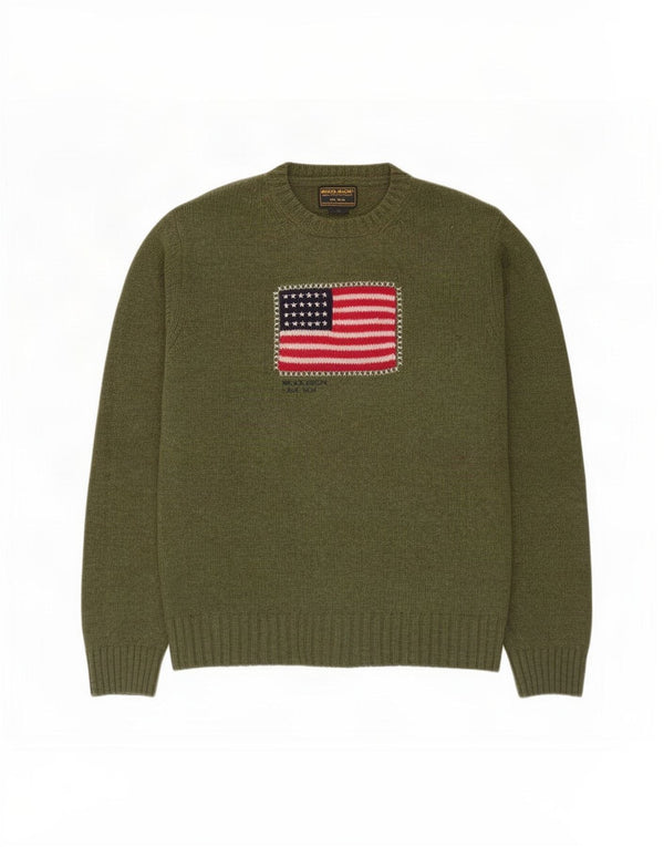 Damski sweter z wycięciem pod szyją Woolrich UK 16, duży, zielony, wełniany