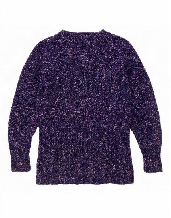 Sweter damski w stylu vintage z golfem UK 12, średni fiolet, nakrapiany