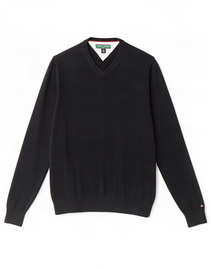 Męski sweter golfowy Tommy Hilfiger z dekoltem w szpic, mały, czarny, bawełniany