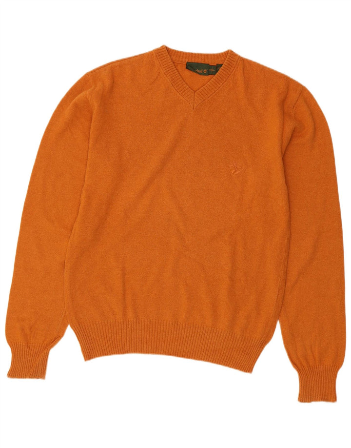 TIMBERLAND Męski sweter z dekoltem w kształcie litery V, mały, pomarańczowy, wełniany