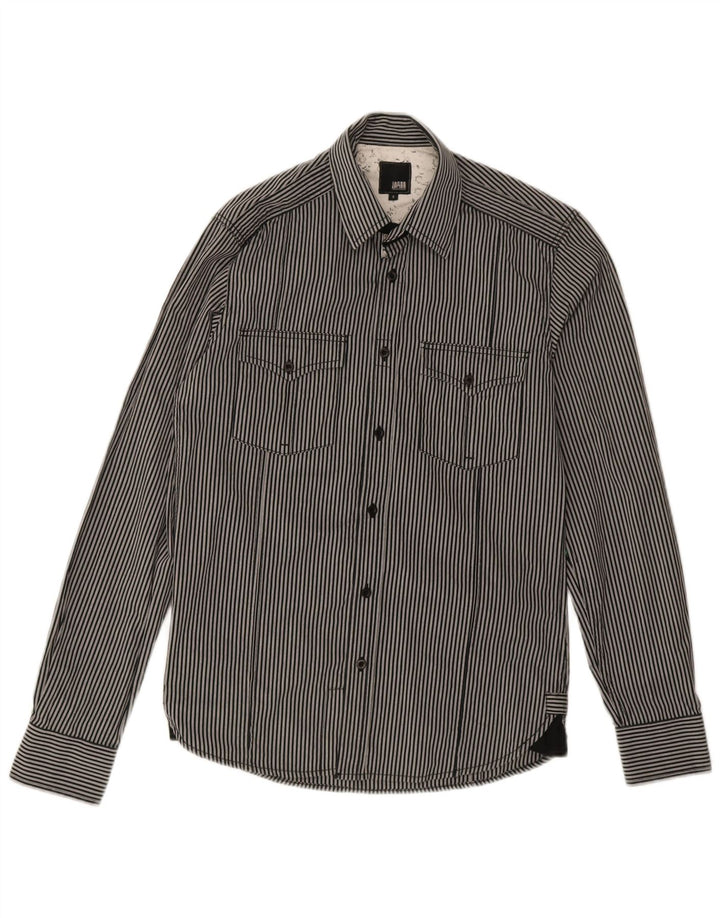 Męska koszula graficzna Jack & Jones, mała, czarna, bawełniana w prążki