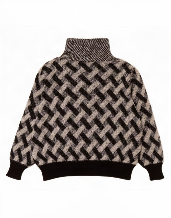 Sweter damski w stylu vintage z wywijanym dekoltem UK 16, duża czarna krata