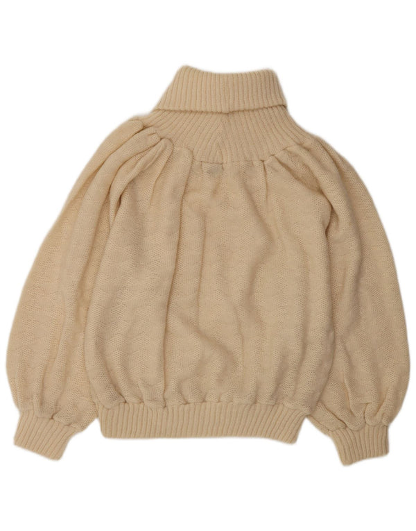 Sweter damski w stylu vintage z wywijanym dekoltem UK 10 Mały beżowy Argyle/Diament