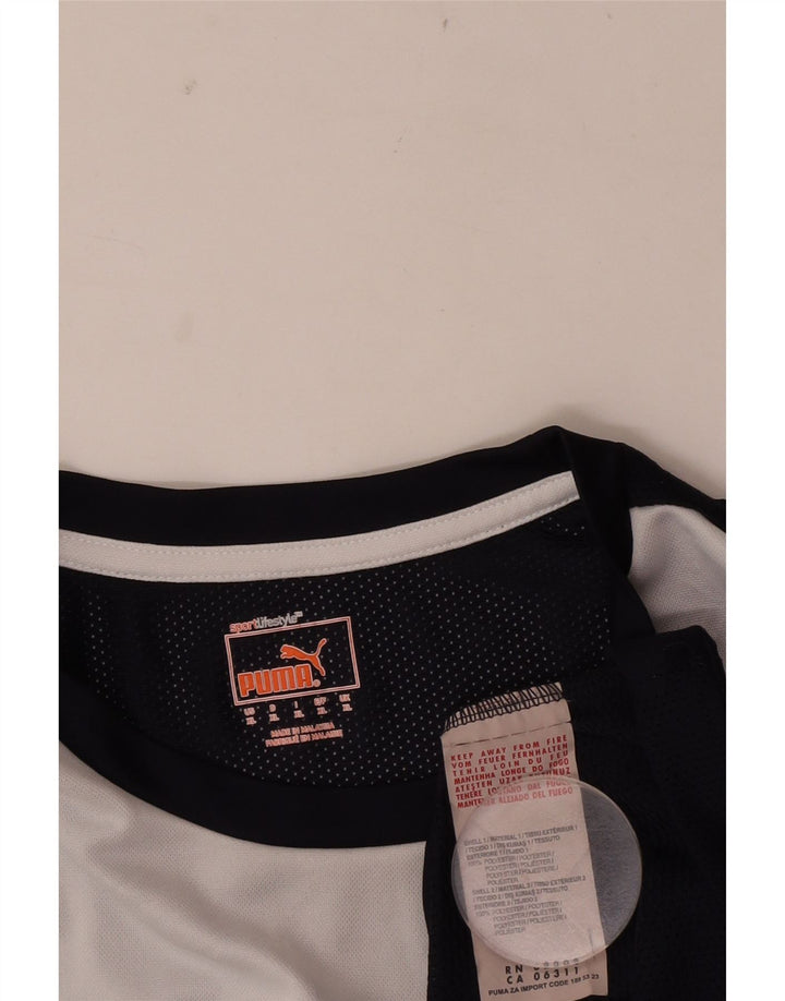 T-shirt męski Puma, top XL, granatowy, poliester z blokami kolorów
