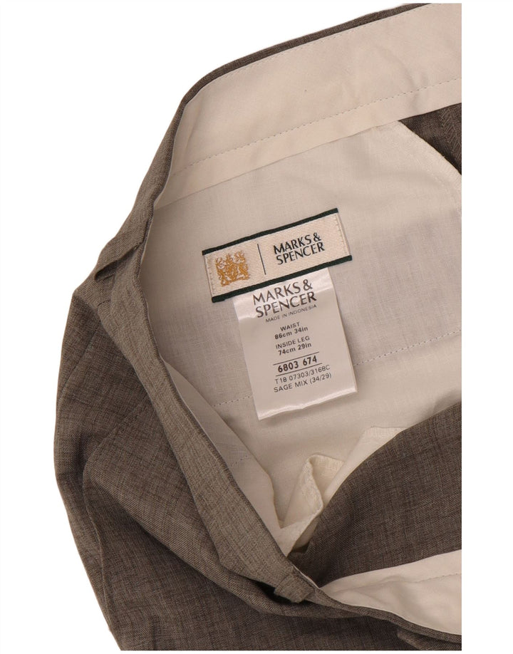 Męskie proste spodnie garniturowe Marks & Spencer W34 L27 Szary poliester