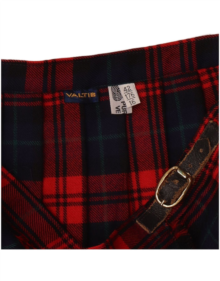 Vintage damska plisowana spódnica IT 42 Medium W28 czerwona kratka z dziewiczej wełny