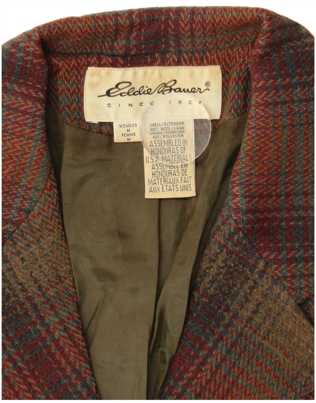 Eddie Bauer Damska marynarka zapinana na 3 guziki UK 14 Średnia brązowa wełniana krata