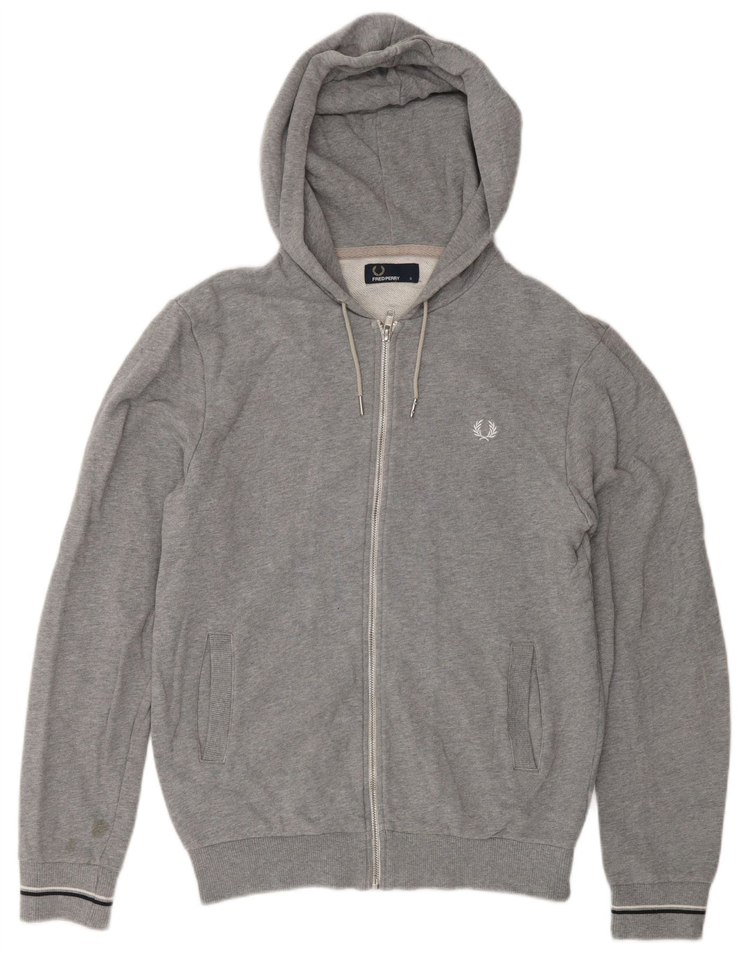 Męski sweter z kapturem i zamkiem błyskawicznym Fred Perry, mały, szary, bawełniany
