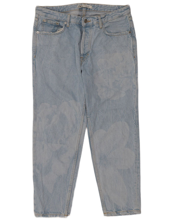 Męskie jeansy Zara Acid Wash Cropped EU 42 Large W32 L26 Niebieskie kwiaty