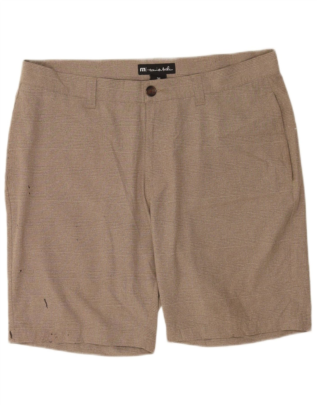 Męskie spodenki Chino Travis Mathew W36, duży, beżowy poliester w kratkę