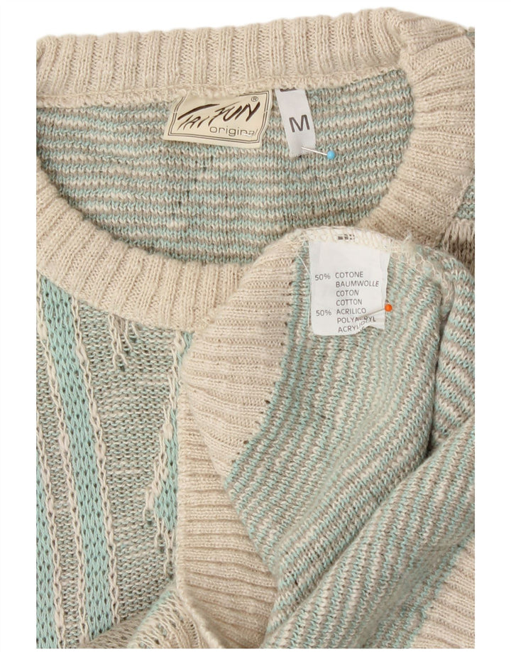 Męski sweter z okrągłym dekoltem Taifun Średni turkusowy, geometryczny bawełniany