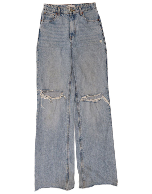 Damskie jeansy z szerokimi nogawkami Zara w trudnej sytuacji EU 34 2XS W24 L34 Niebieskie bawełniane