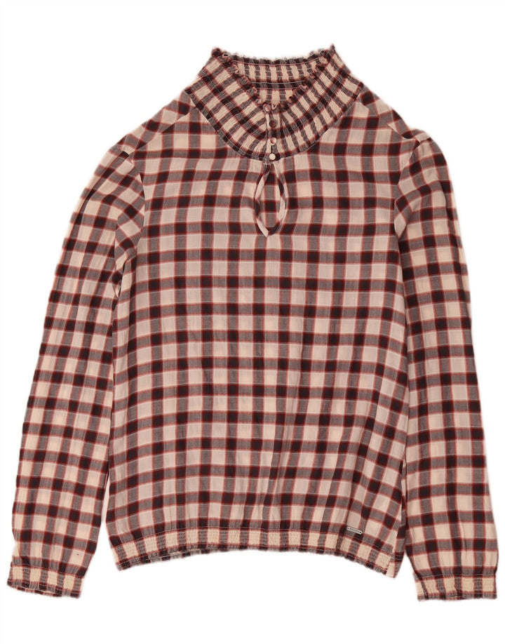 Damska bluzka z długim rękawem Woolrich Top UK 14, średnia, bordowa bawełna w kratkę