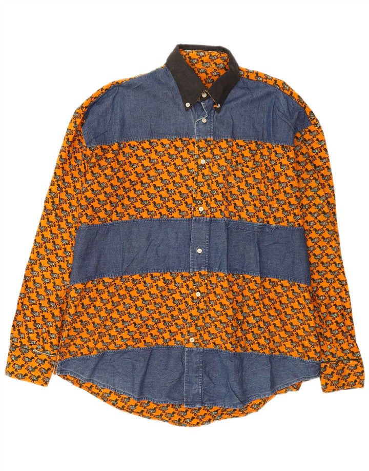 Koszula męska w stylu vintage w abstrakcyjny wzór 2XL Pomarańczowy blok kolorów