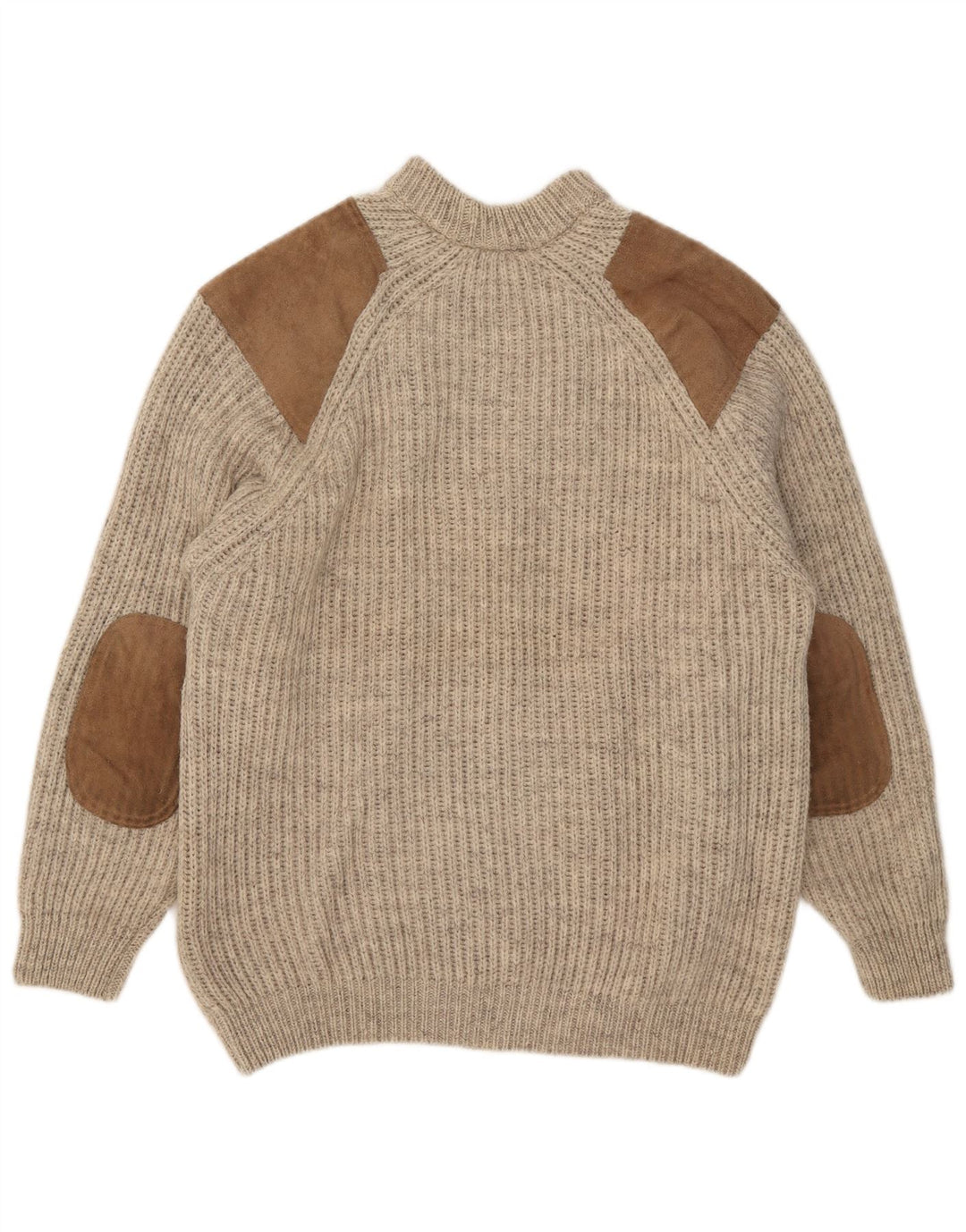 Vintage męski sweter z golfem, duży, beżowy, wełniany blok kolorów
