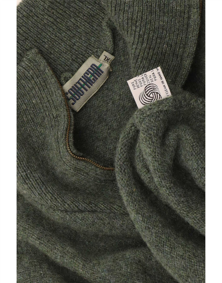Vintage męski sweter z zamkiem błyskawicznym XL Khaki z dziewiczej wełny