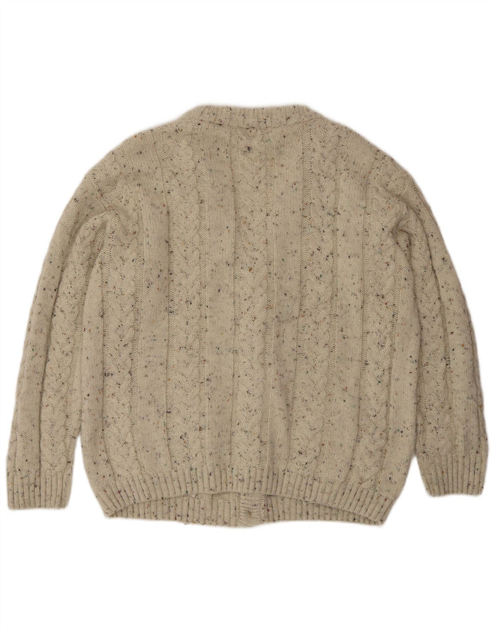 Sweter męski w stylu vintage, duży, beżowy, wełniany